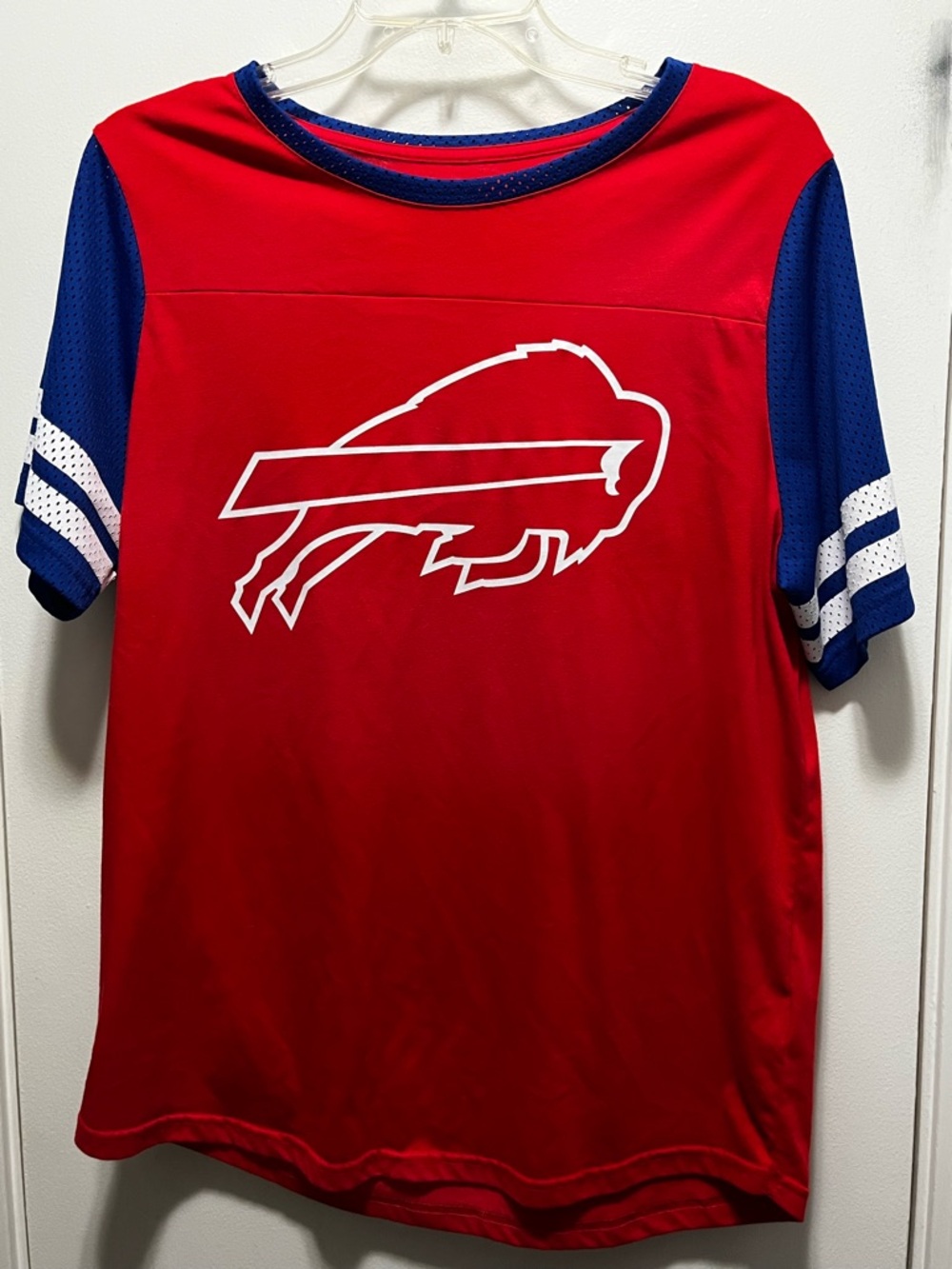 Nike Buffalo Bills Women XL Red Blue NFL Football Short Mesh Sleeve Tee